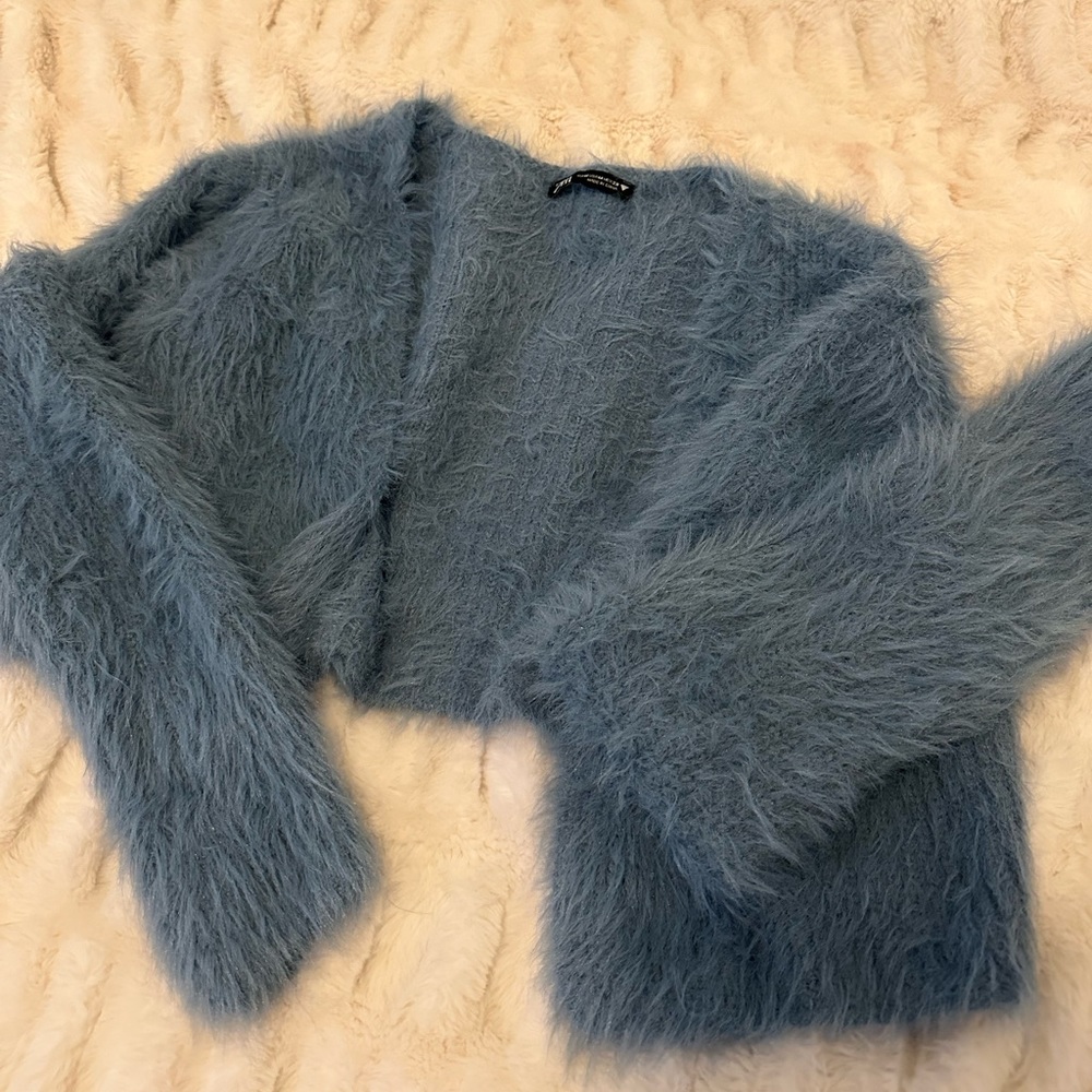 Zara Blue Furry Cropped Cardigan